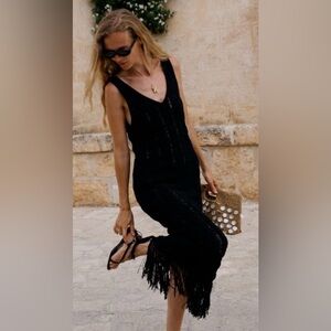 J. Crew Fringe-trim sweater-dress Black NWT